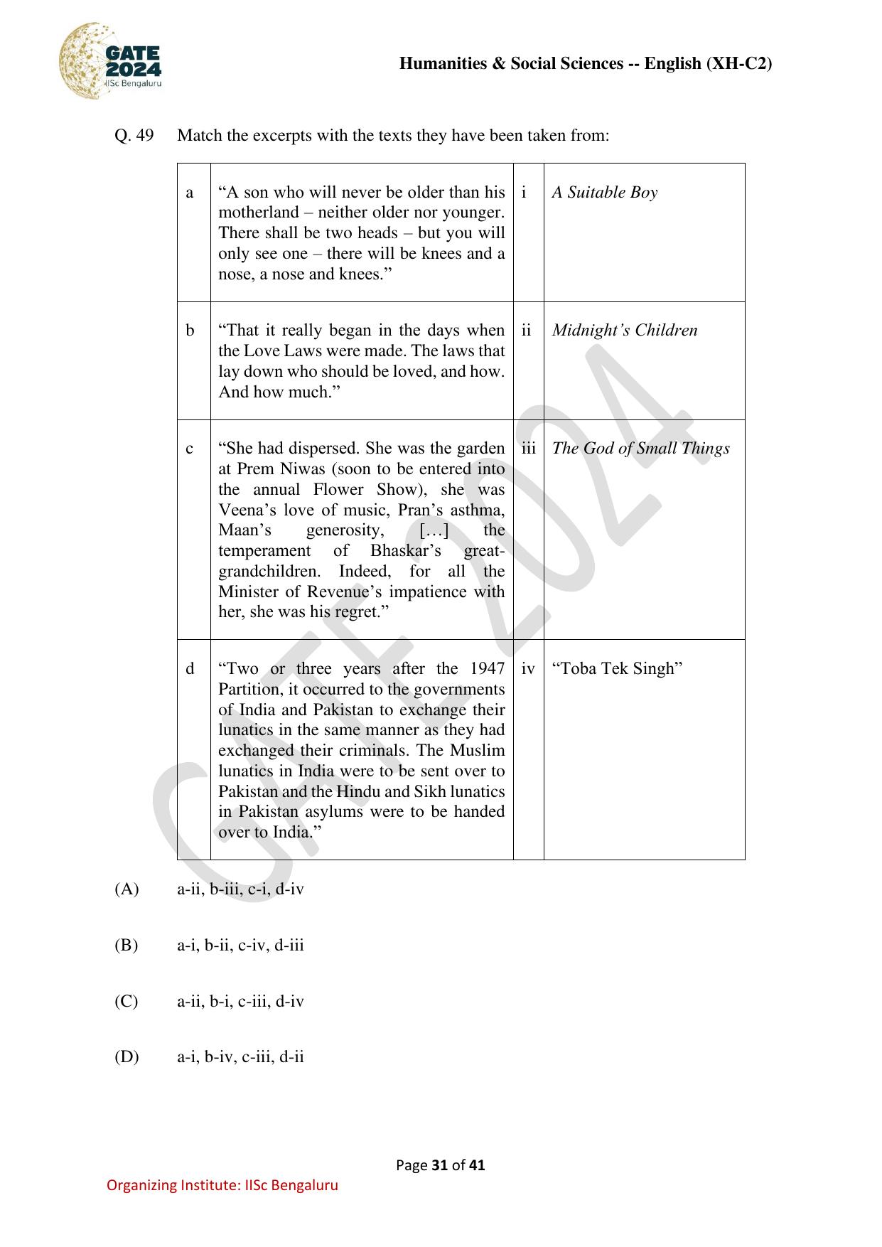 GATE 2024 Humanities & Social Sciences - English (XH-C2) Question Paper - Page 31