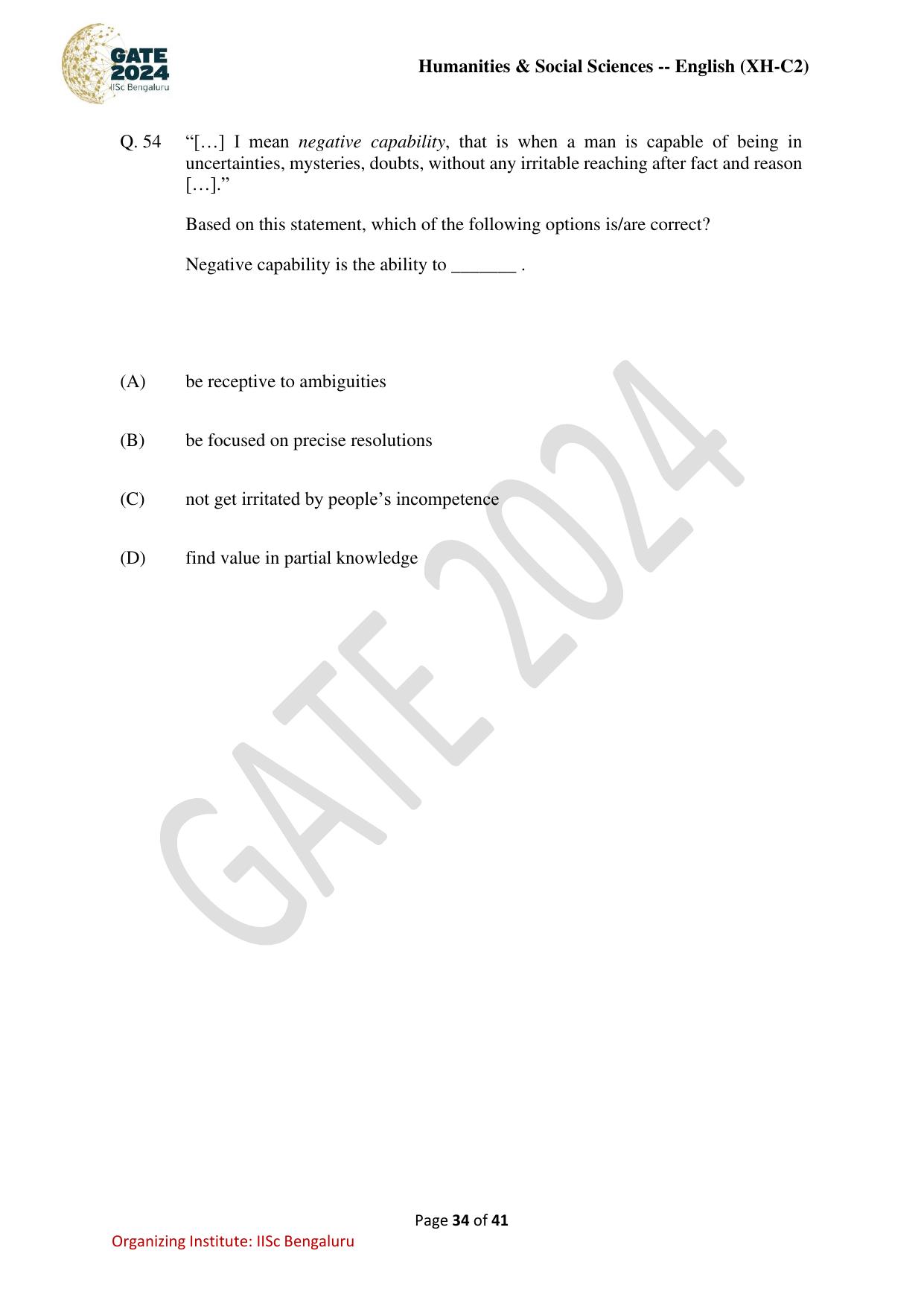 GATE 2024 Humanities & Social Sciences - English (XH-C2) Question Paper - Page 34