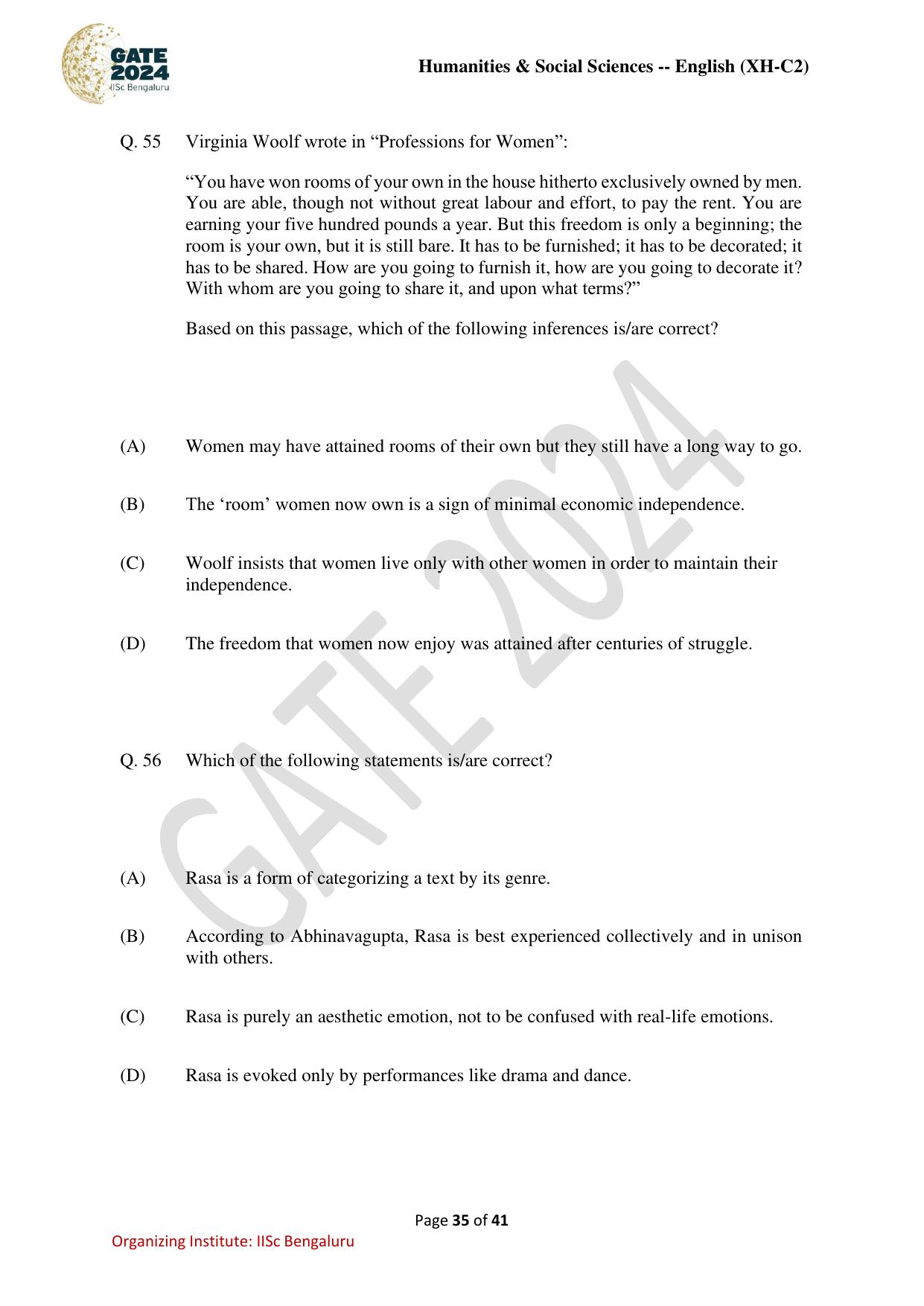 GATE 2024 Humanities & Social Sciences - English (XH-C2) Question Paper - Page 35