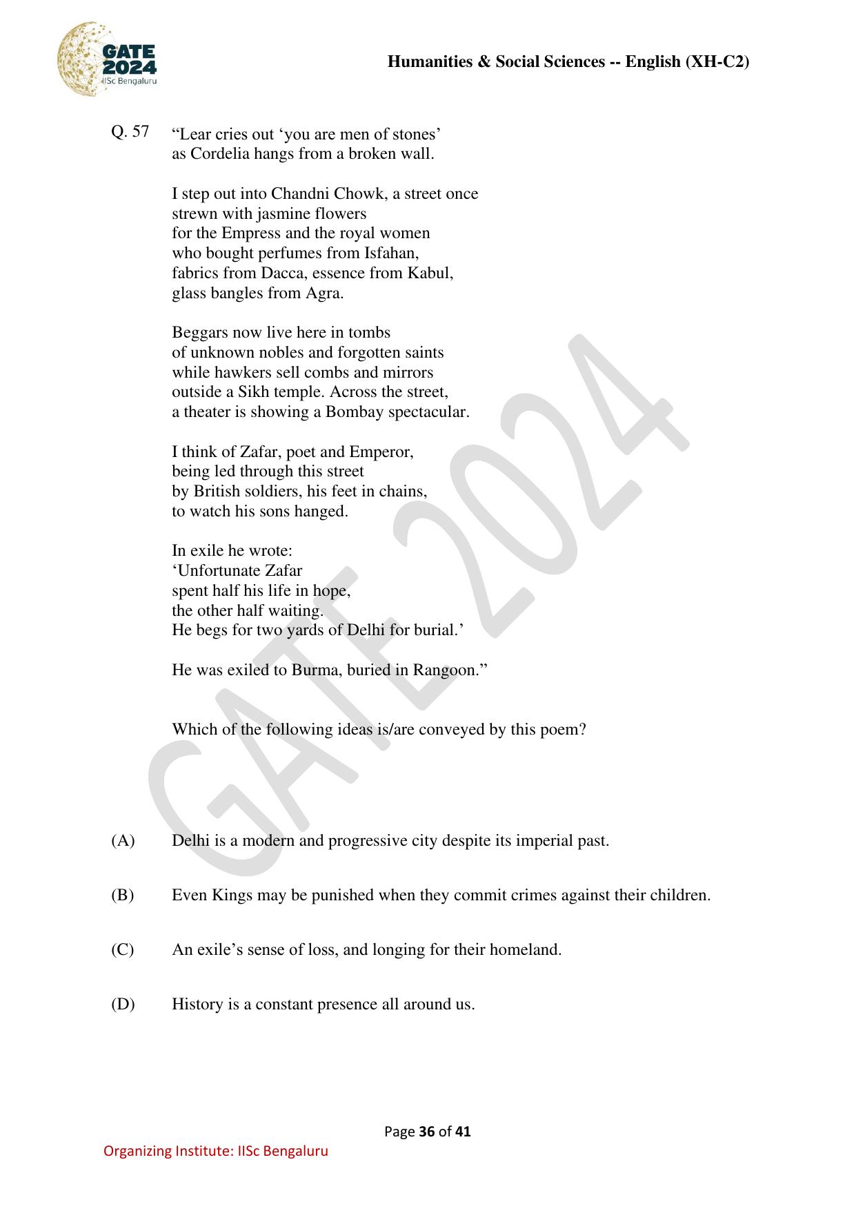 GATE 2024 Humanities & Social Sciences - English (XH-C2) Question Paper - Page 36