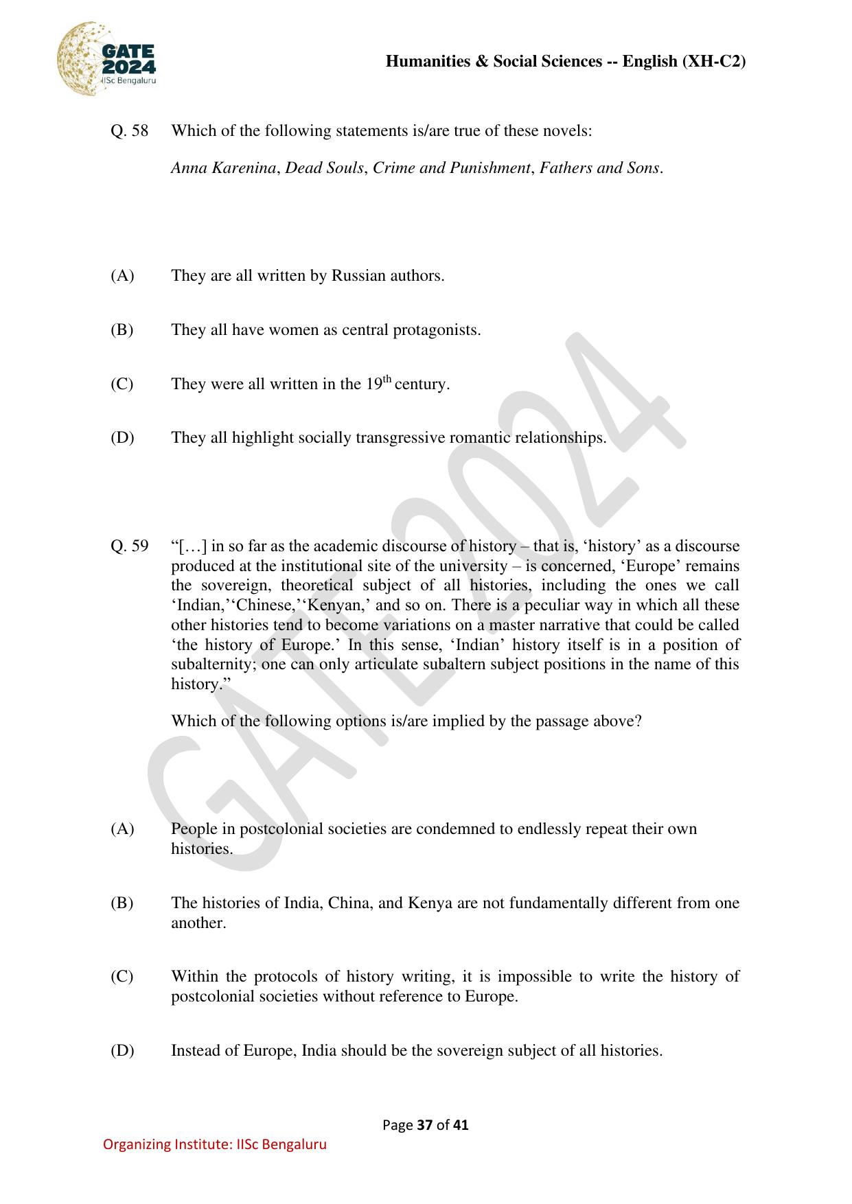 GATE 2024 Humanities & Social Sciences - English (XH-C2) Question Paper - Page 37