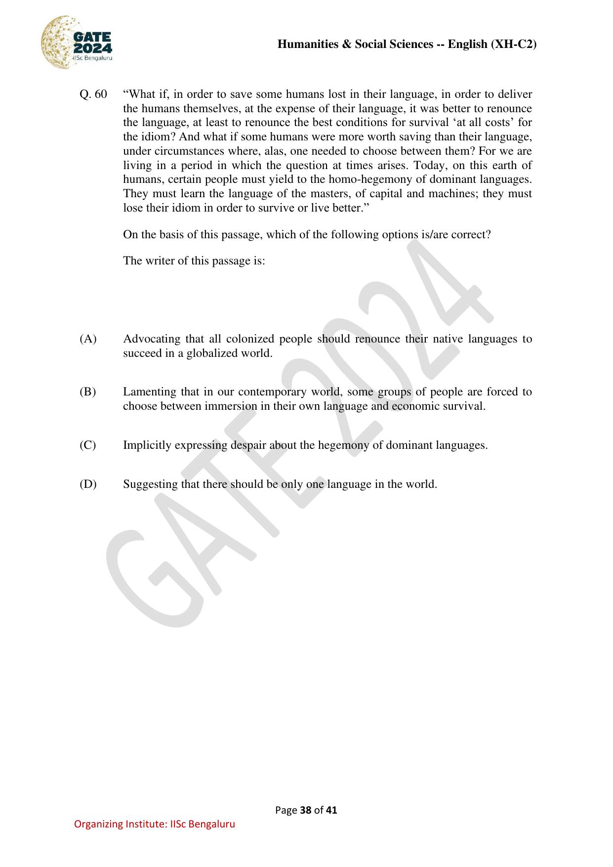 GATE 2024 Humanities & Social Sciences - English (XH-C2) Question Paper - Page 38