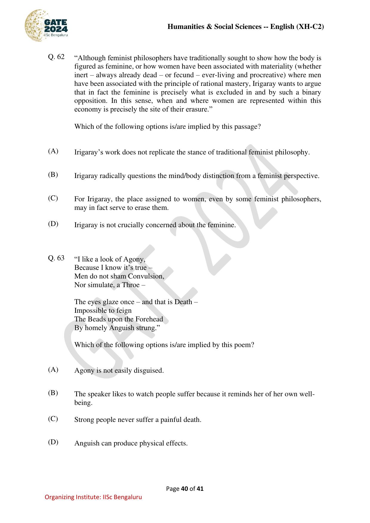 GATE 2024 Humanities & Social Sciences - English (XH-C2) Question Paper - Page 40