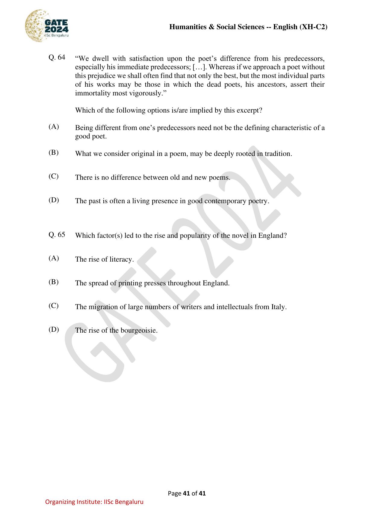 GATE 2024 Humanities & Social Sciences - English (XH-C2) Question Paper - Page 41