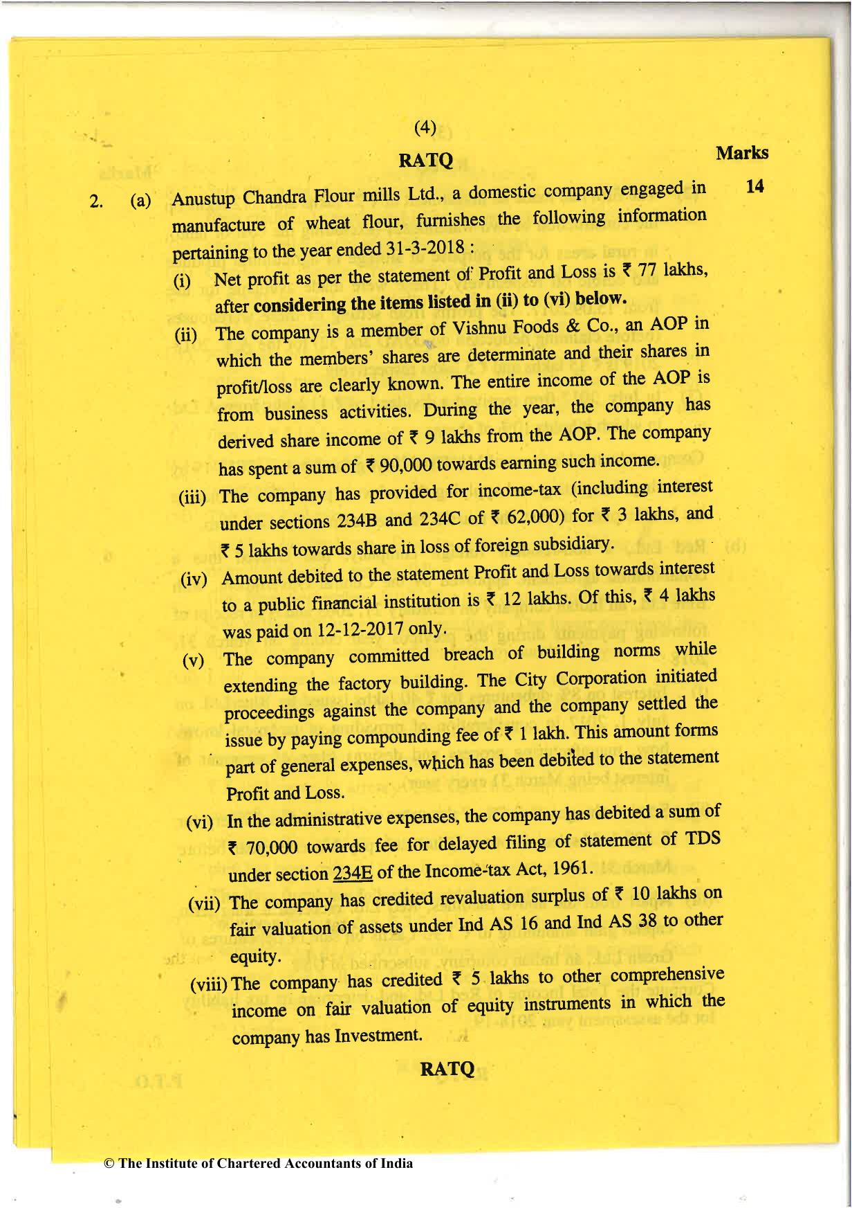 CA Final Nov 2018 Question Paper - Paper 7 – Direct Tax Laws and International Taxation - Page 4