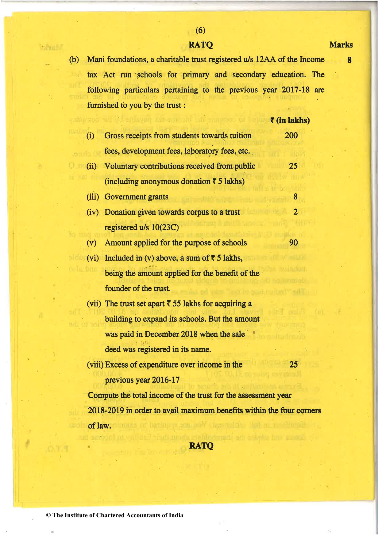 CA Final Nov 2018 Question Paper - Paper 7 – Direct Tax Laws and International Taxation - Page 6
