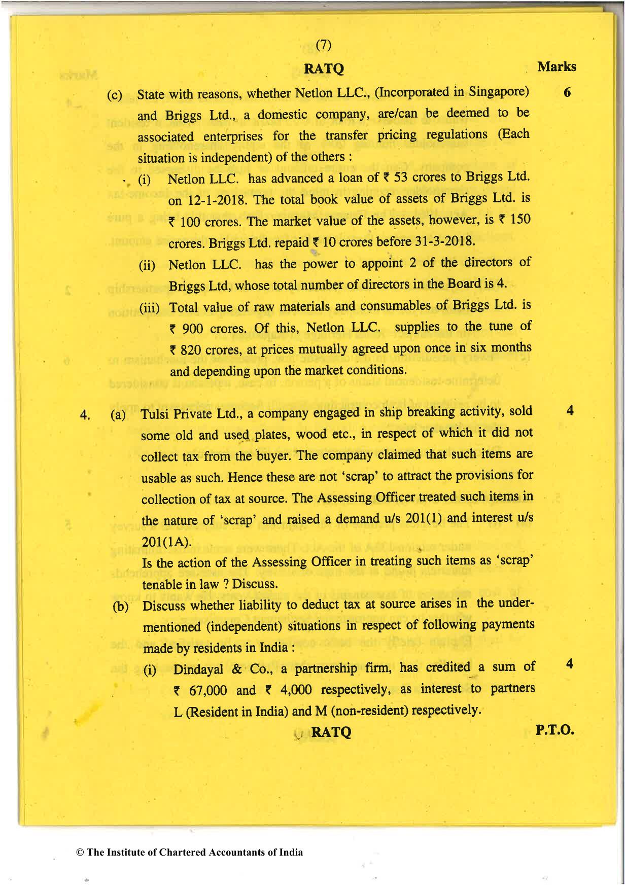 CA Final Nov 2018 Question Paper - Paper 7 – Direct Tax Laws and International Taxation - Page 7