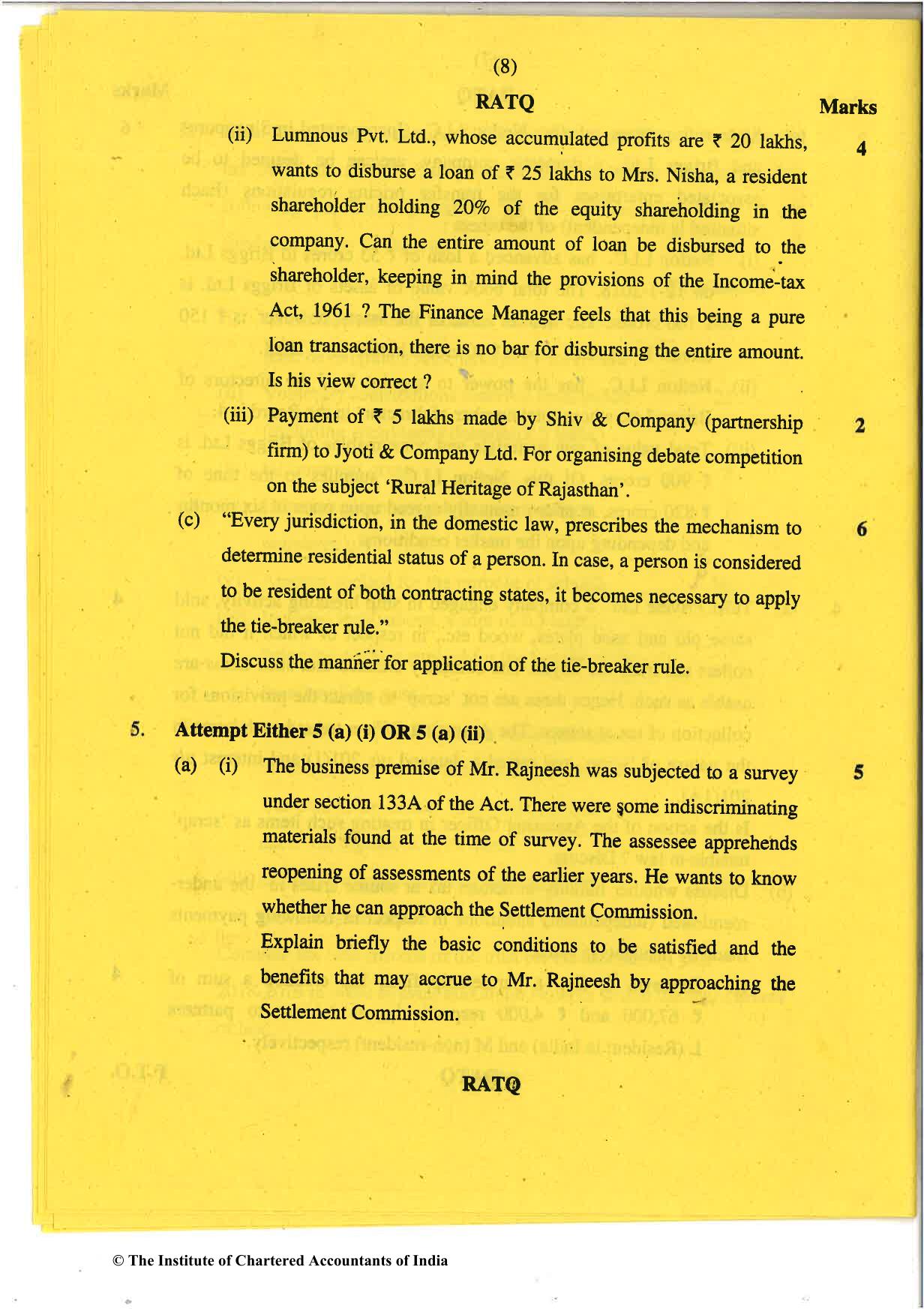 CA Final Nov 2018 Question Paper - Paper 7 – Direct Tax Laws and International Taxation - Page 8