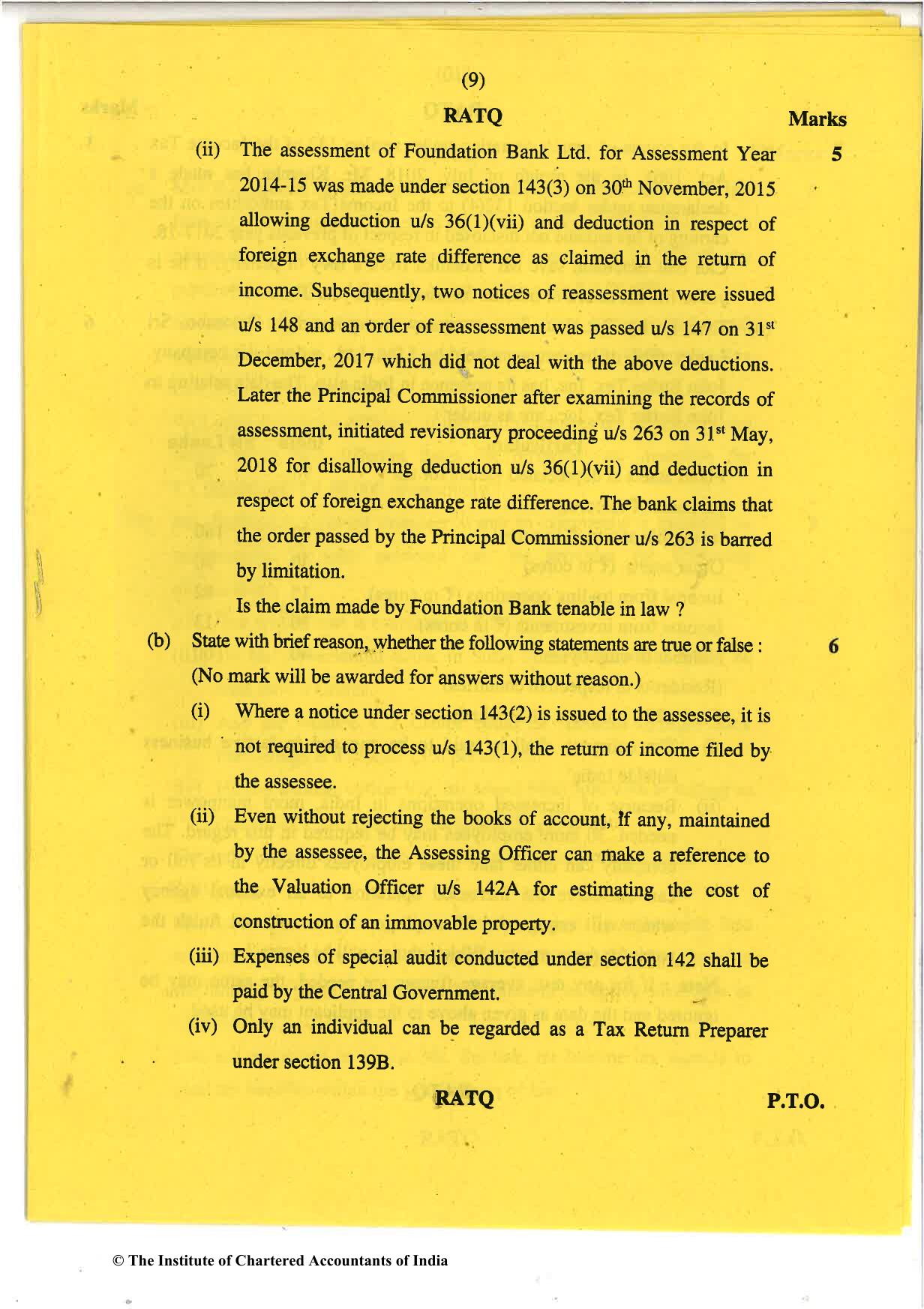CA Final Nov 2018 Question Paper - Paper 7 – Direct Tax Laws and International Taxation - Page 9