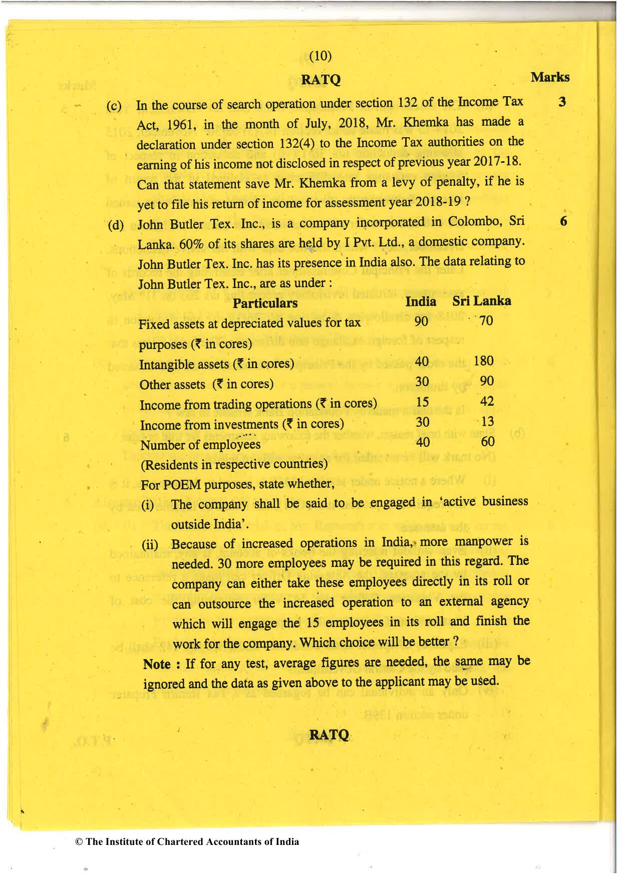 CA Final Nov 2018 Question Paper - Paper 7 – Direct Tax Laws and International Taxation - Page 10
