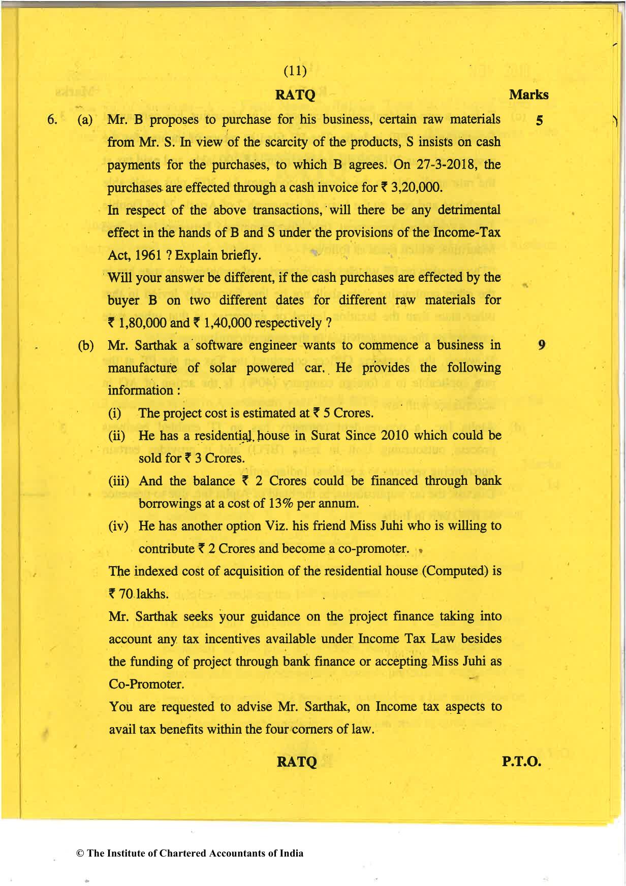 CA Final Nov 2018 Question Paper - Paper 7 – Direct Tax Laws and International Taxation - Page 11