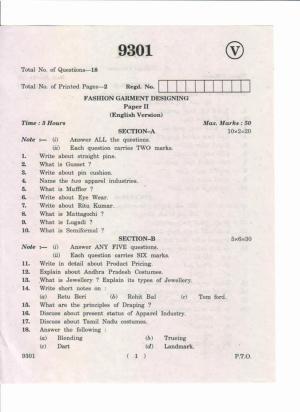 AP Inter 2nd Year Fashion Garment Designing-II May-2019-Vocational Question Paper
