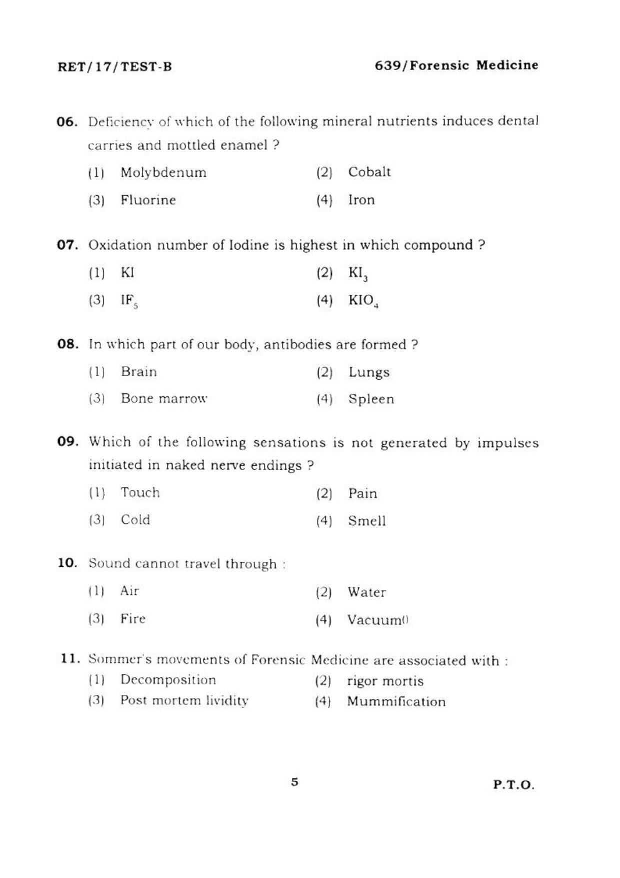 BHU RET FORENSIC MEDICINE 2017 Question Paper - Page 6