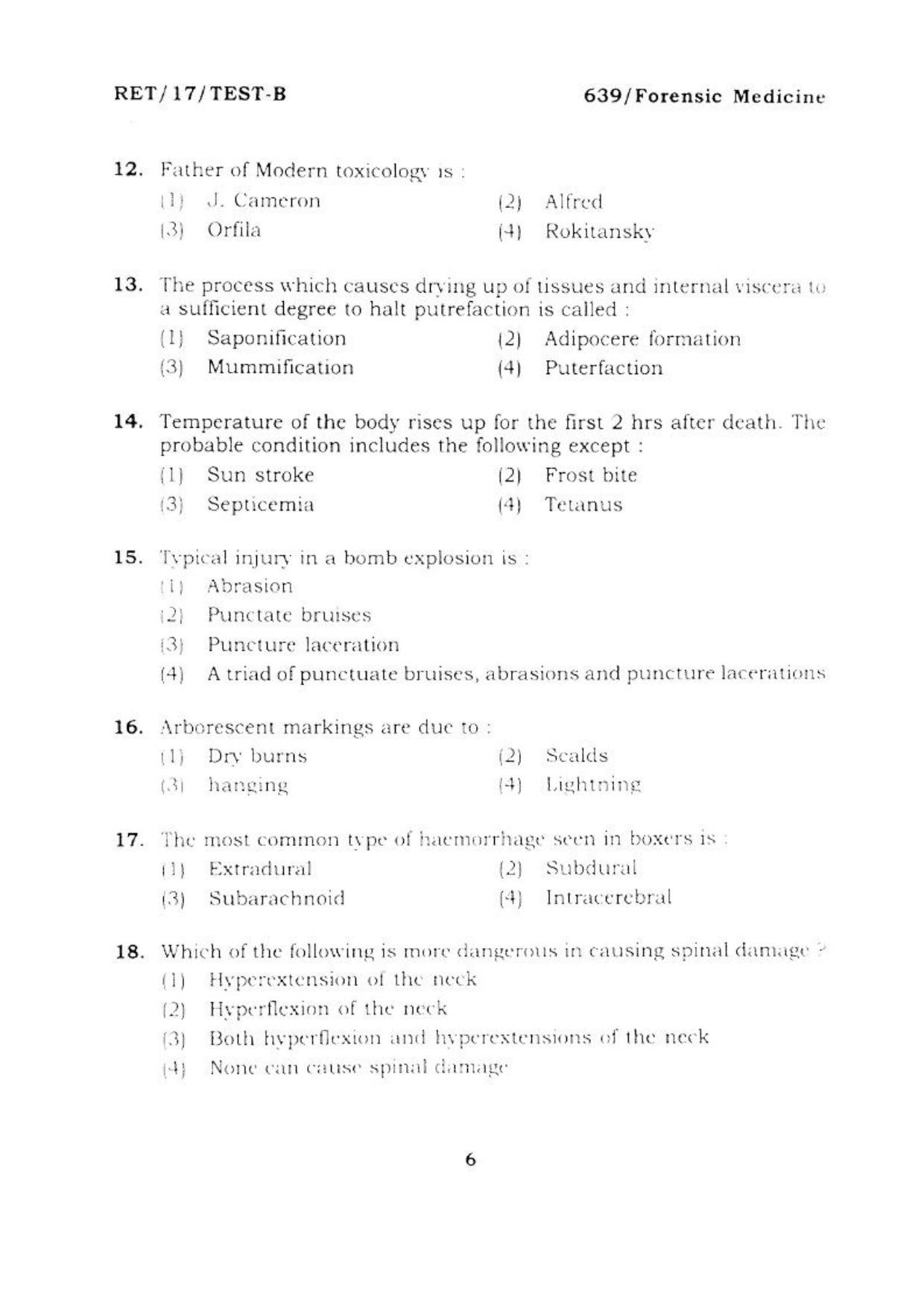  BHU RET FORENSIC MEDICINE 2017 Question Paper - Page 7