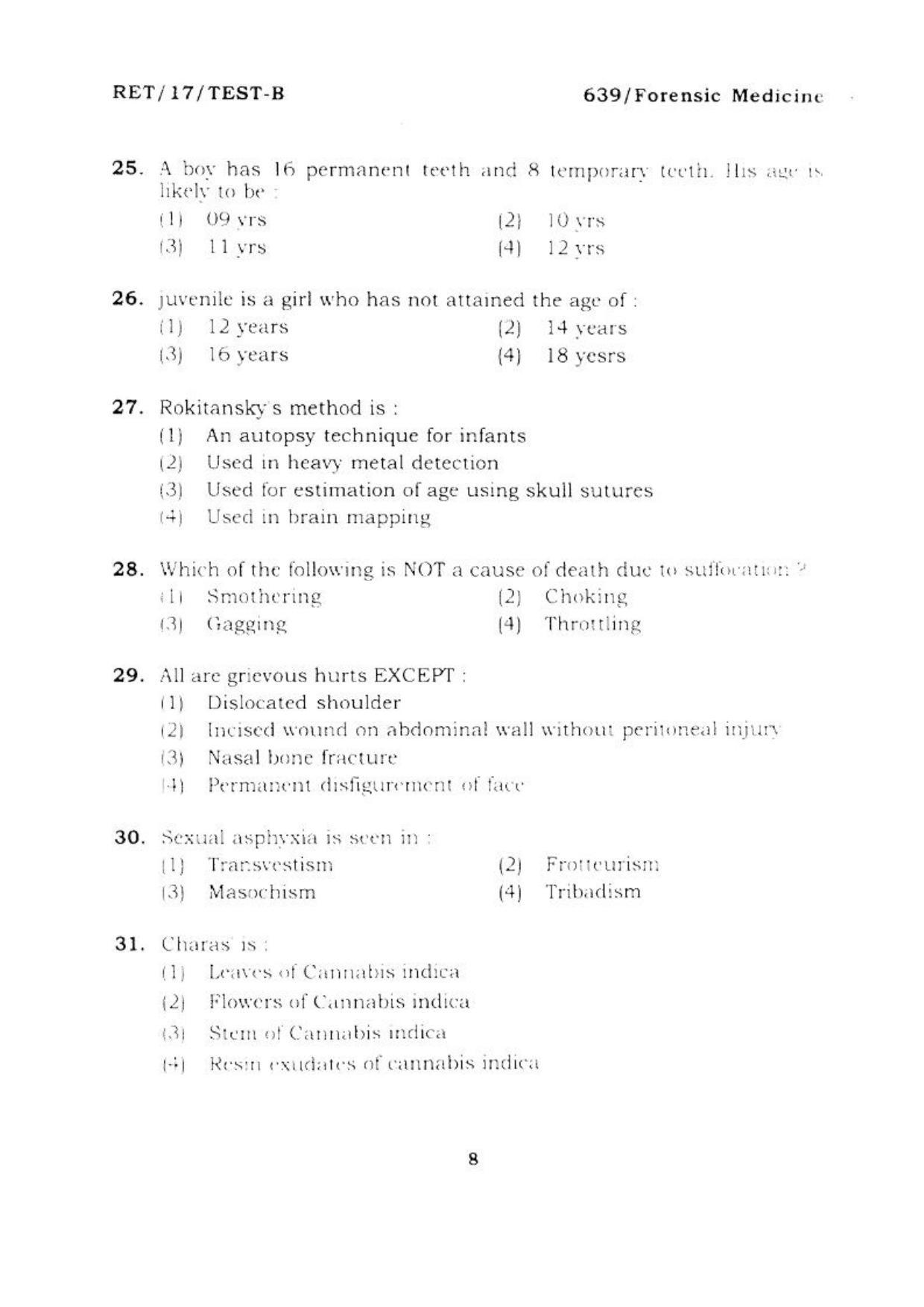  BHU RET FORENSIC MEDICINE 2017 Question Paper - Page 9