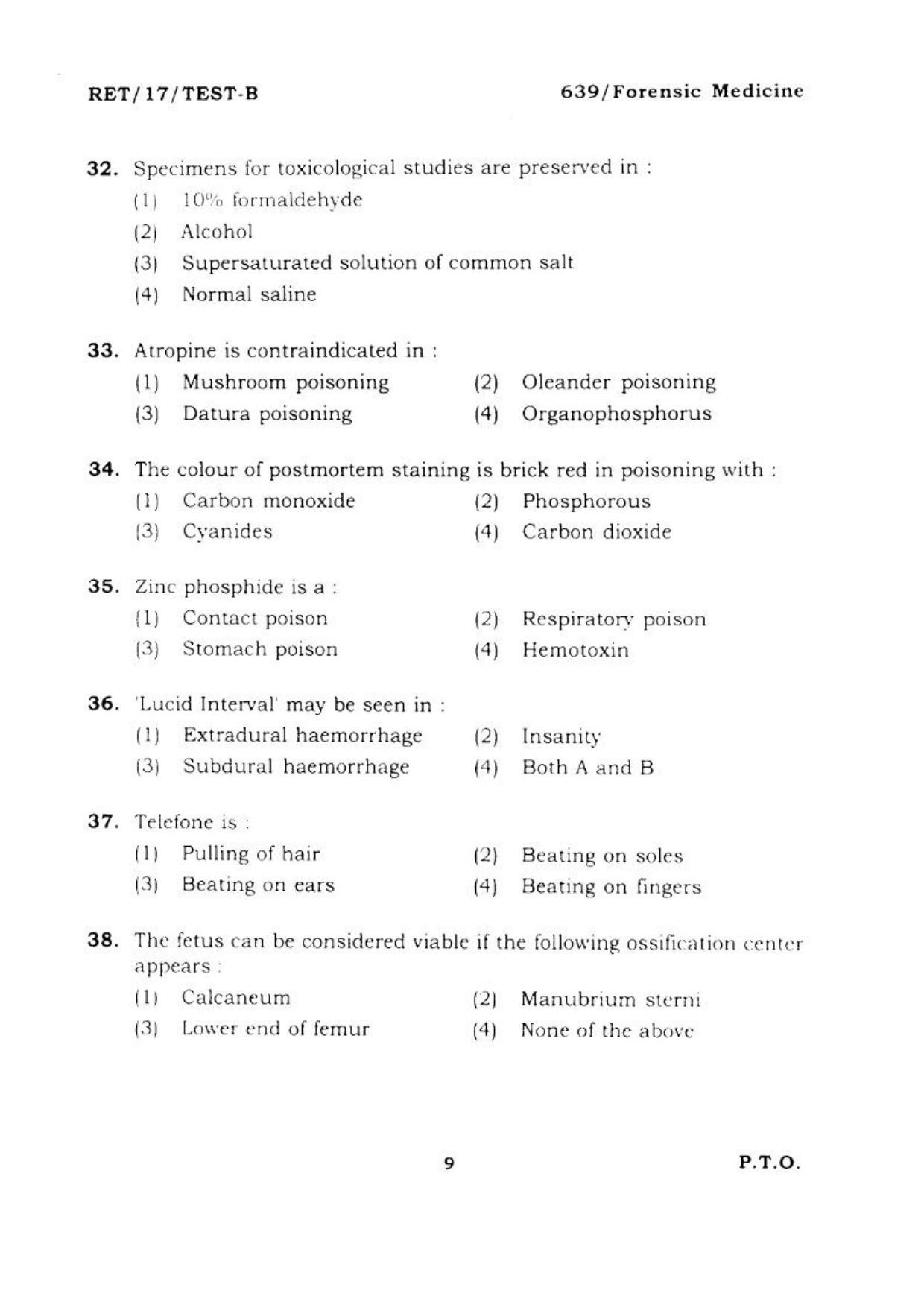  BHU RET FORENSIC MEDICINE 2017 Question Paper - Page 10