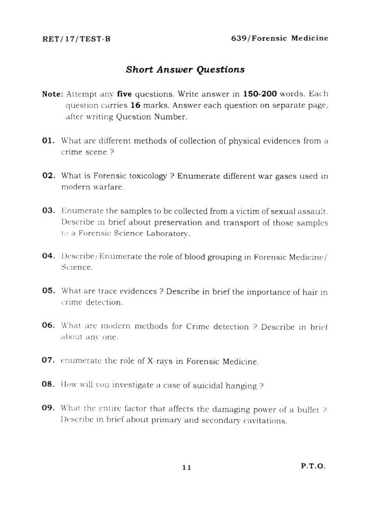  BHU RET FORENSIC MEDICINE 2017 Question Paper - Page 12