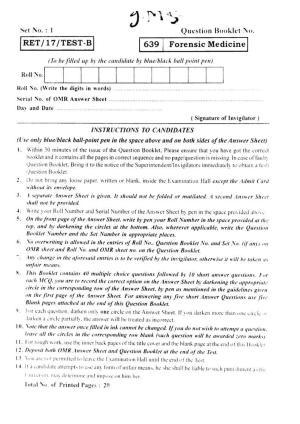  BHU RET FORENSIC MEDICINE 2017 Question Paper
