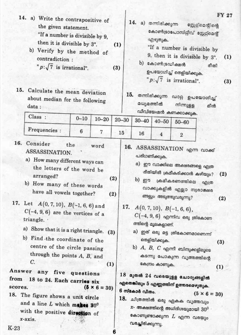 Kerala Plus One 2019 MATHS (SCIENCE) Question Papers - Page 5