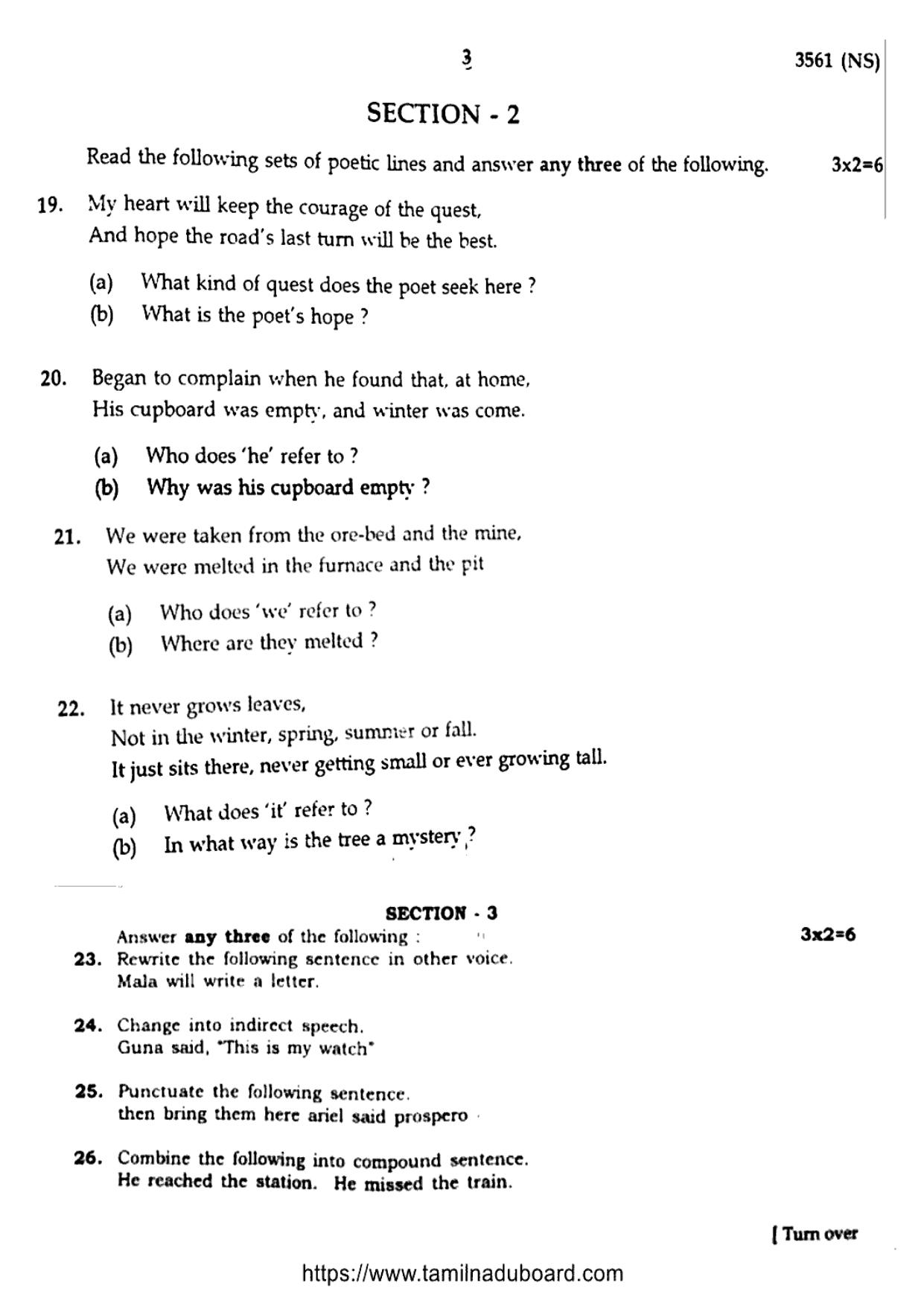 TN Class 10 English Question Papers 2024 - Page 3