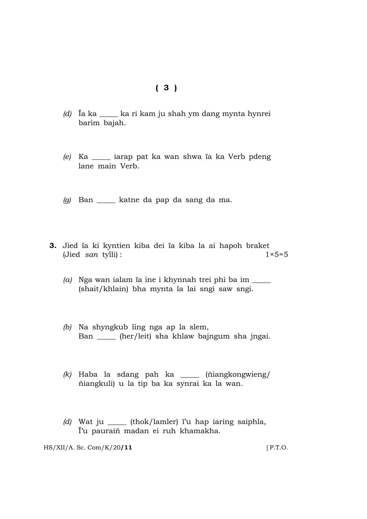Meghalaya Board (MBOSE) Class 12 KHASI 2020 Question Paper - Page 3
