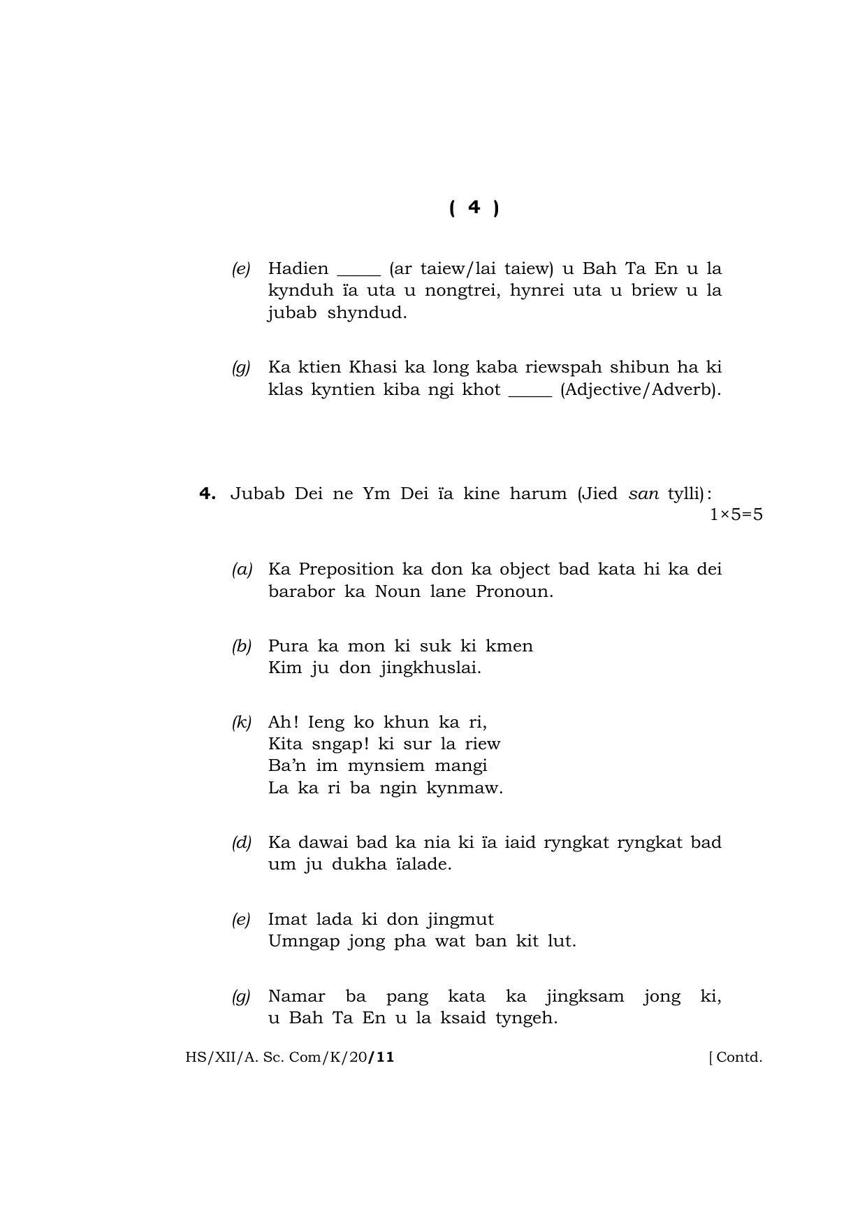 Meghalaya Board (MBOSE) Class 12 KHASI 2020 Question Paper - Page 4