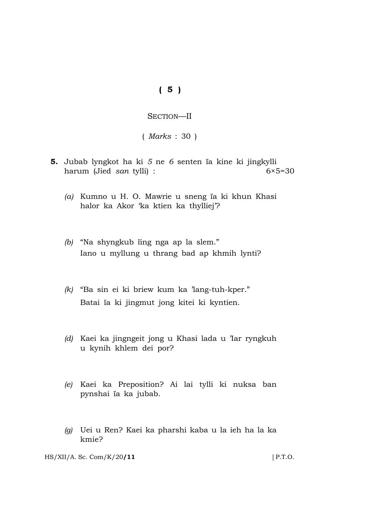 Meghalaya Board (MBOSE) Class 12 KHASI 2020 Question Paper - Page 5