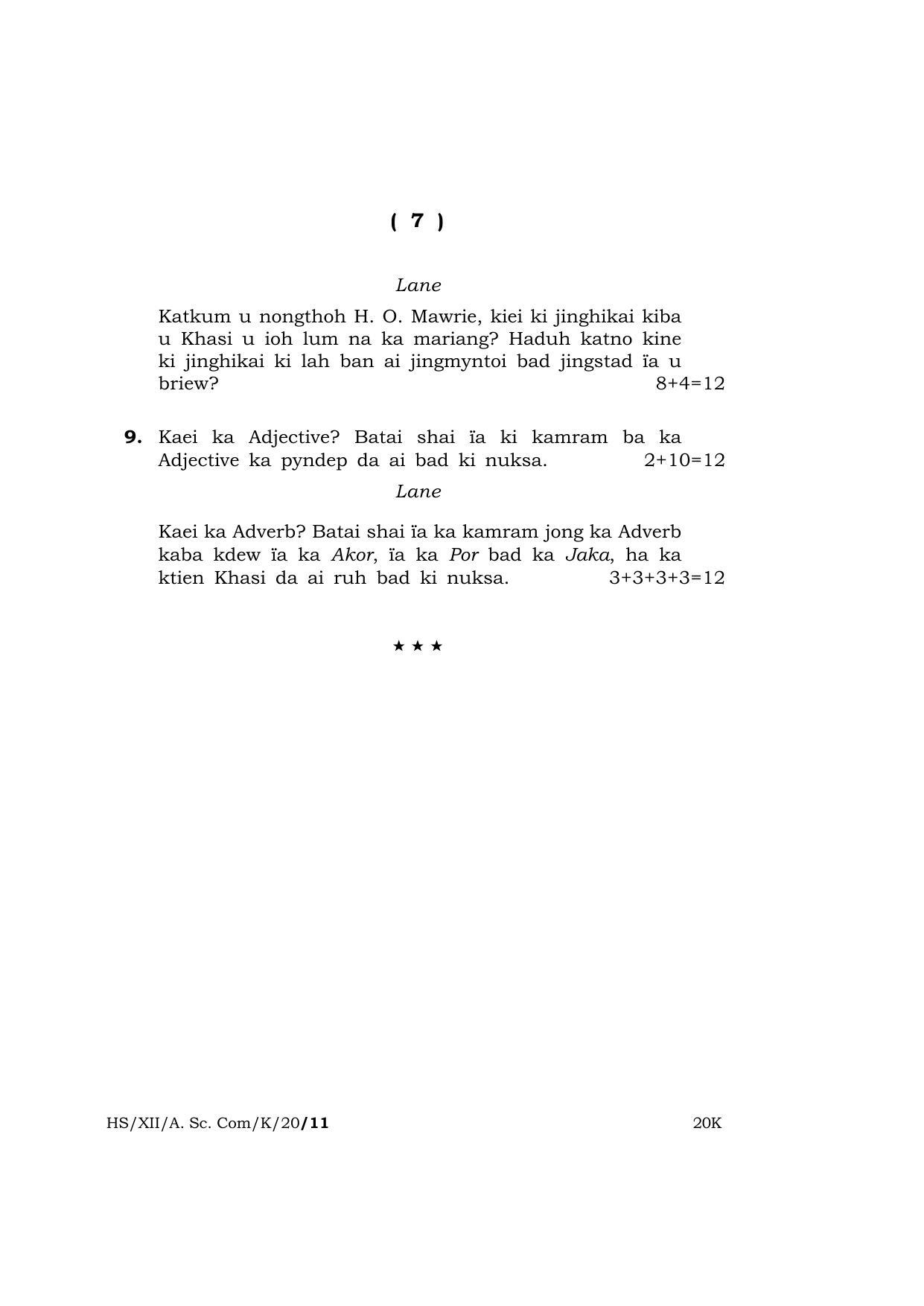 Meghalaya Board (MBOSE) Class 12 KHASI 2020 Question Paper - Page 7