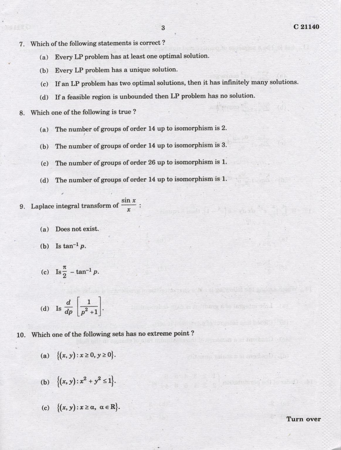CUCAT 2022 M.Sc. Mathematics Question Paper - Page 3