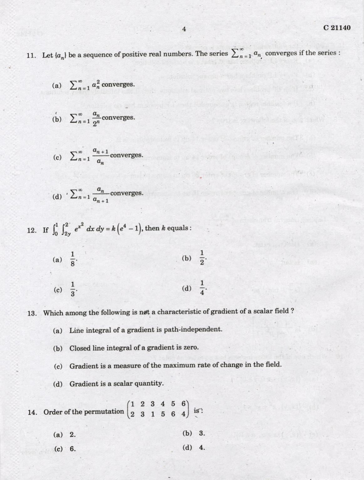 CUCAT 2022 M.Sc. Mathematics Question Paper - Page 4