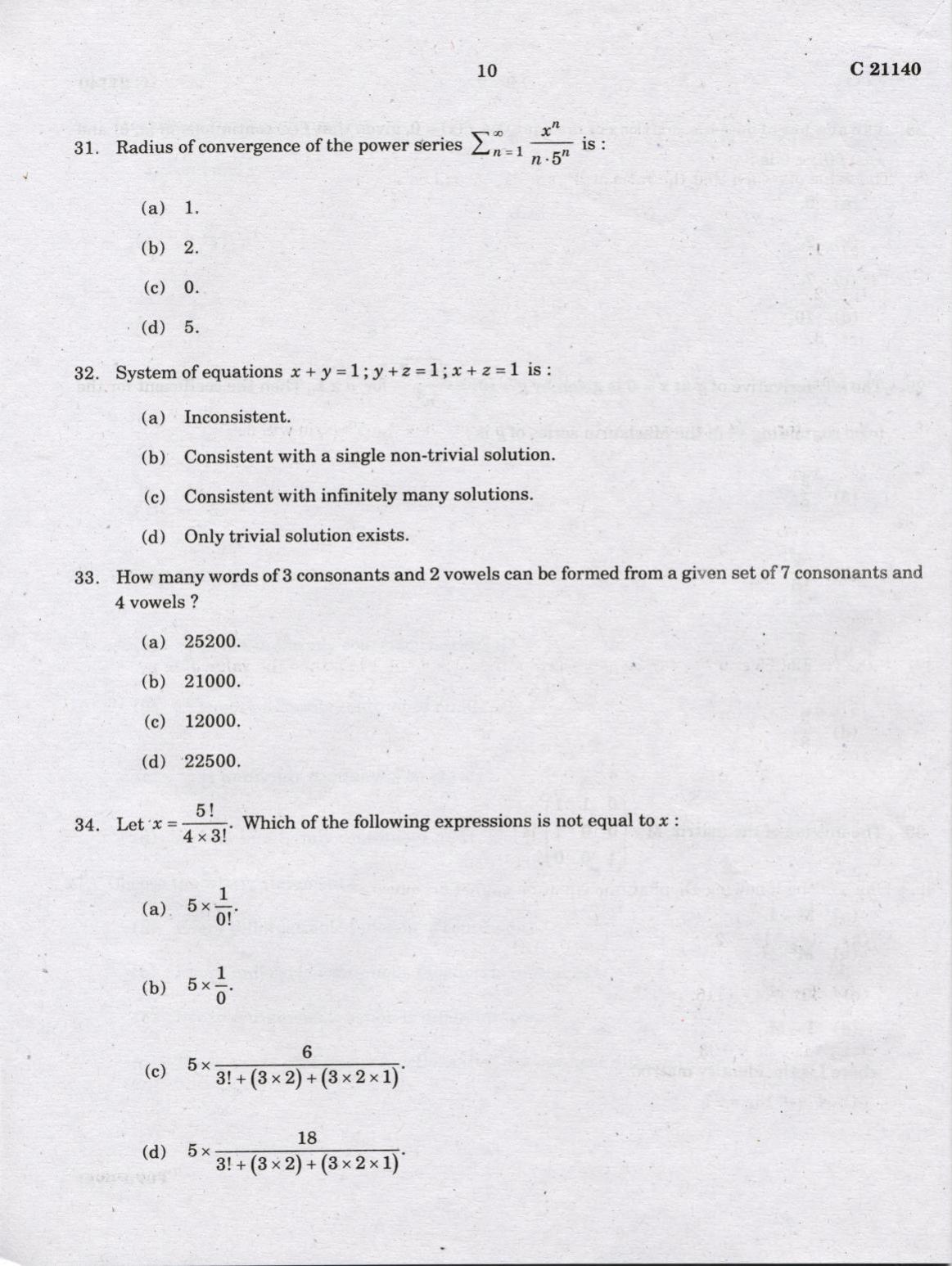 CUCAT 2022 M.Sc. Mathematics Question Paper - Page 10