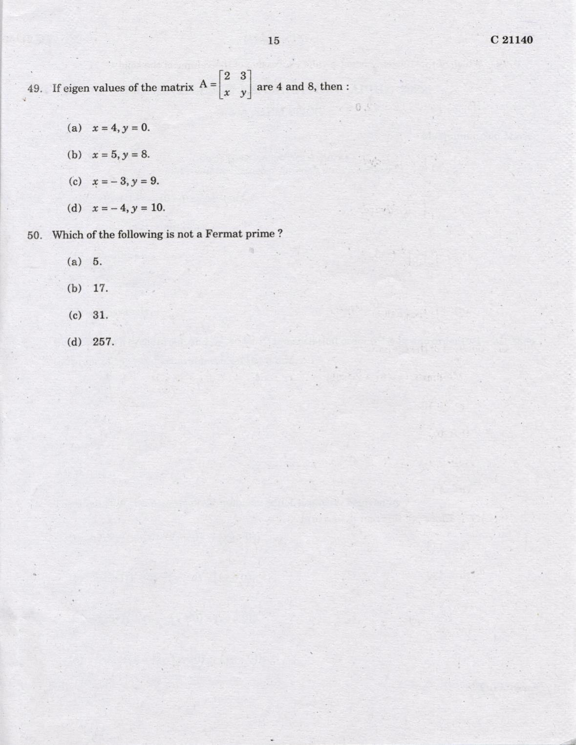 CUCAT 2022 M.Sc. Mathematics Question Paper - Page 15