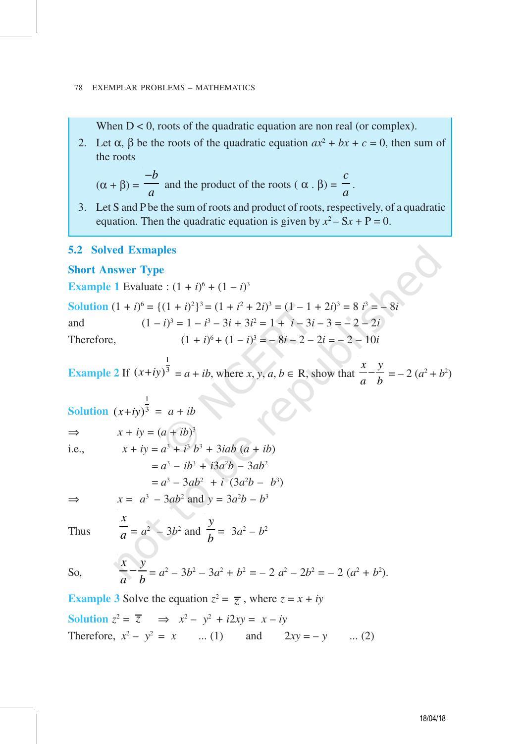 NCERT Exemplar Book for Class 11 Maths: Chapter 5 Complex Numbers and Quadratic Equations - Page 6