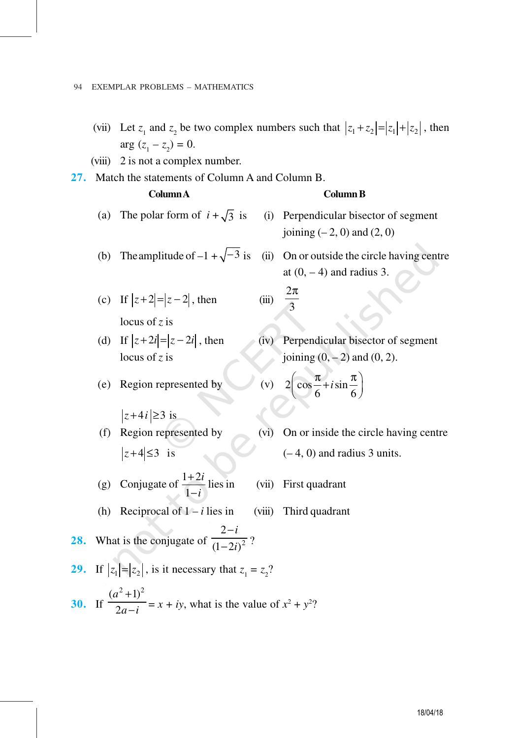 NCERT Exemplar Book for Class 11 Maths: Chapter 5 Complex Numbers and Quadratic Equations - Page 22