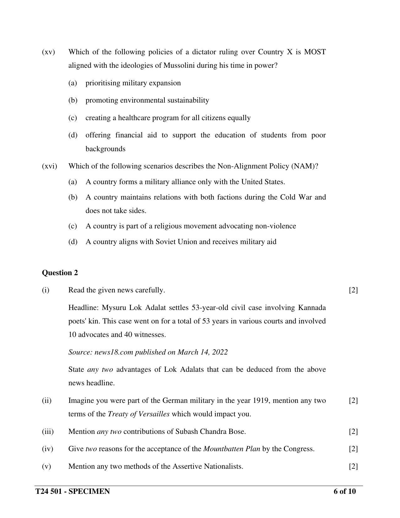 ICSE Class 10  2024 History and Civics Sample Paper - Page 6