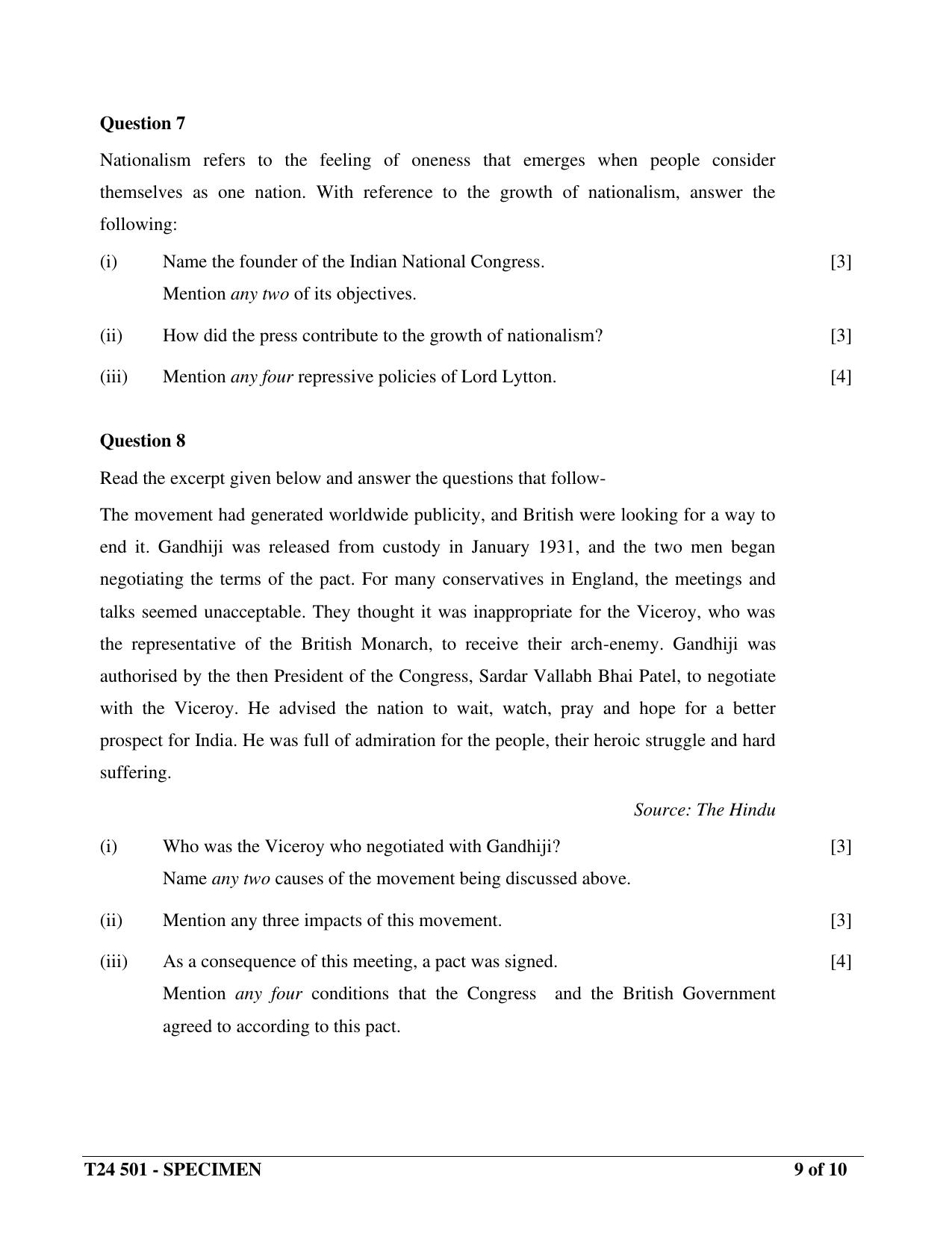 ICSE Class 10  2024 History and Civics Sample Paper - Page 9