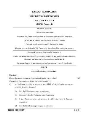 ICSE Class 10  2024 History and Civics Sample Paper