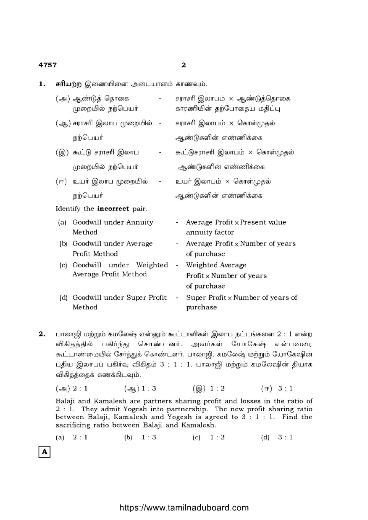 TN Class 12 Accountancy 4757 Set A Question Papers 2021 - Page 2
