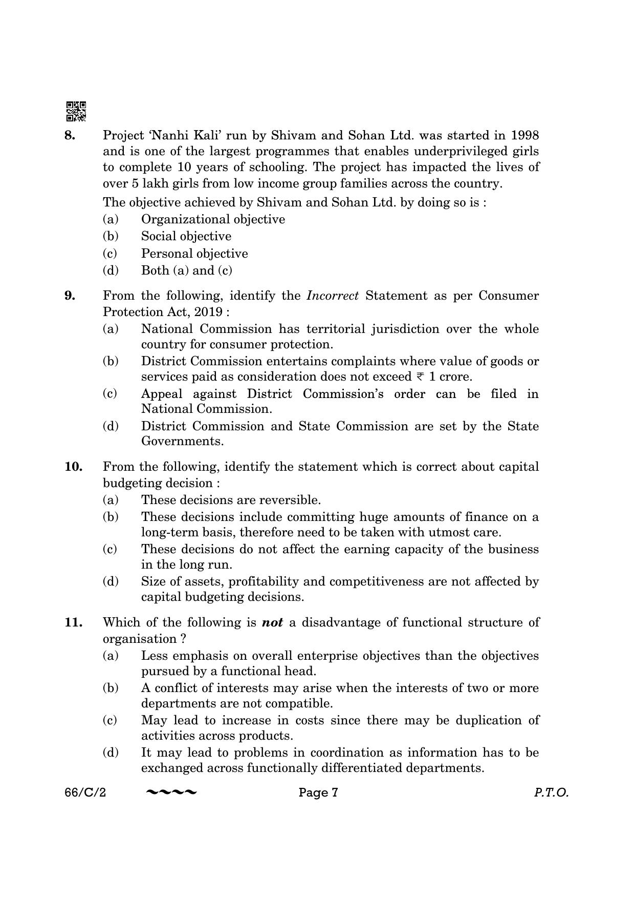 CBSE Class 12 66-1-2 Business Studies 2023 (Compartment) Question Paper - Page 7