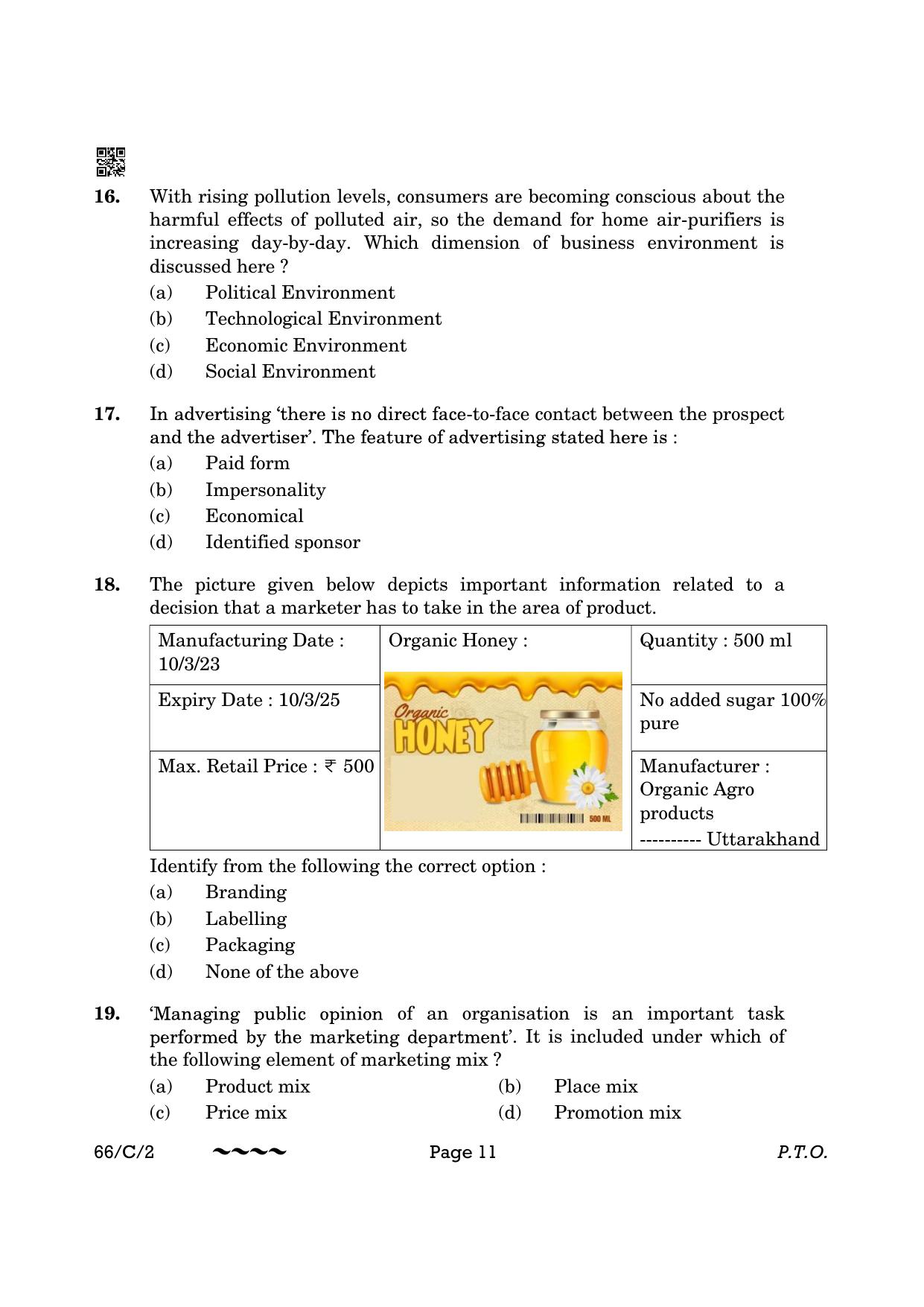 CBSE Class 12 66-1-2 Business Studies 2023 (Compartment) Question Paper - Page 11