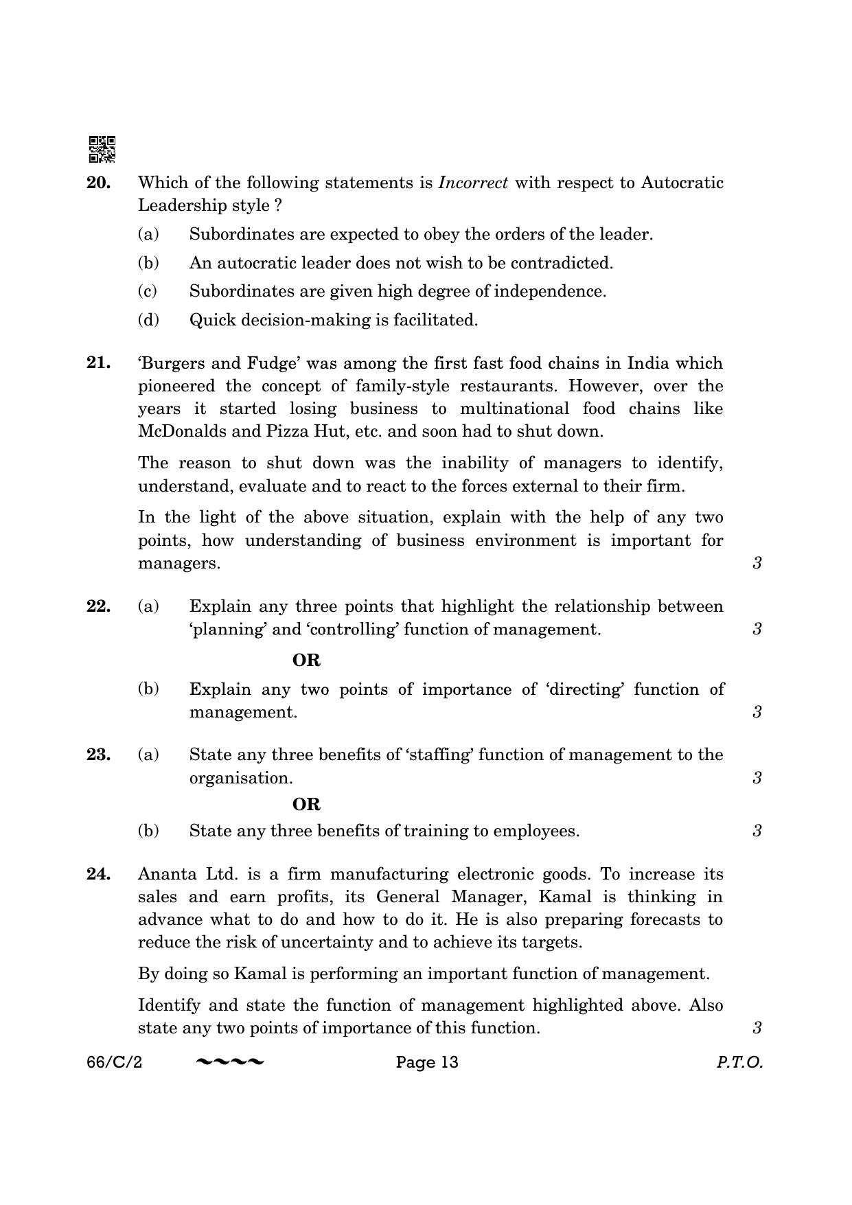 CBSE Class 12 66-1-2 Business Studies 2023 (Compartment) Question Paper - Page 13