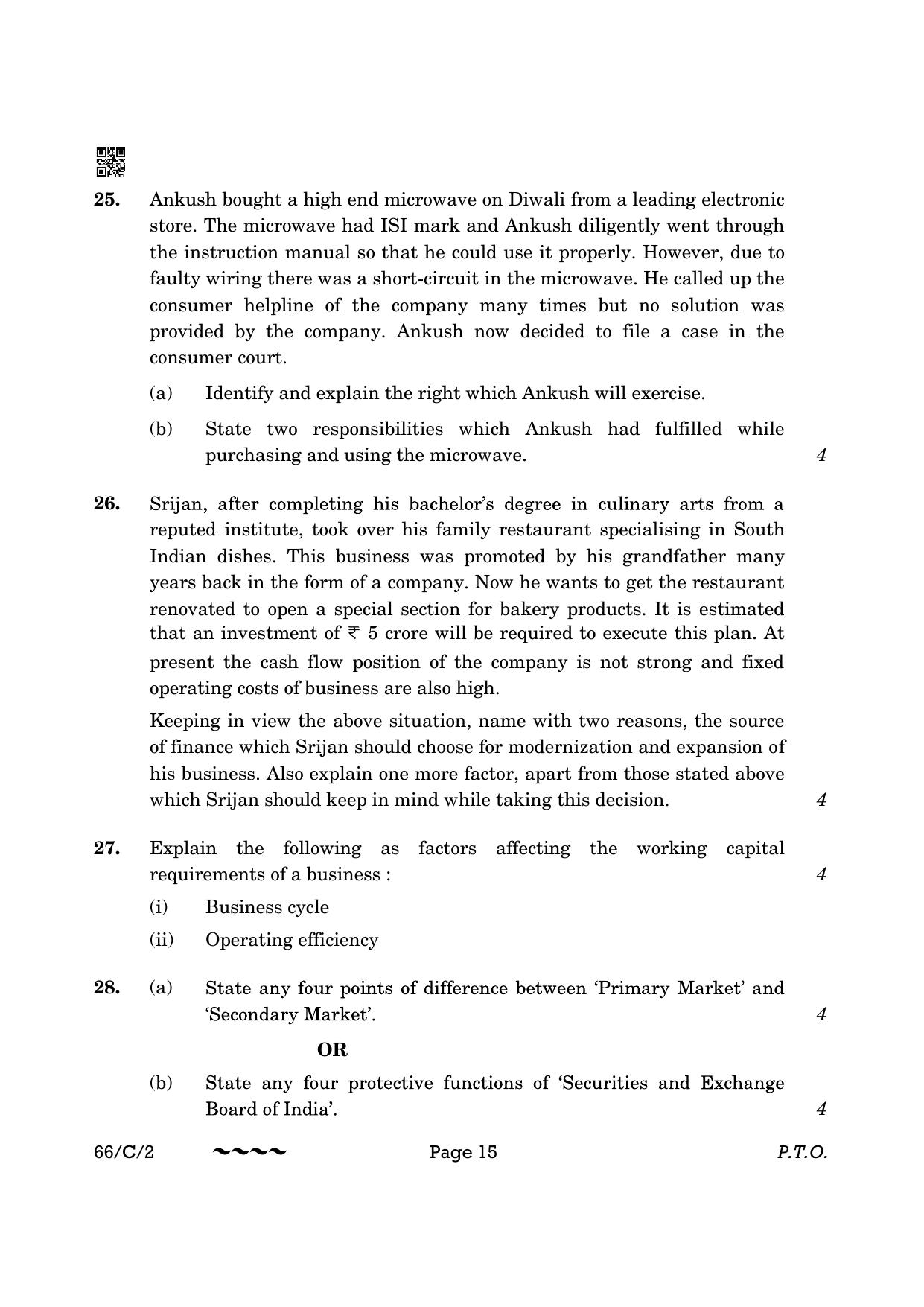 CBSE Class 12 66-1-2 Business Studies 2023 (Compartment) Question Paper - Page 15