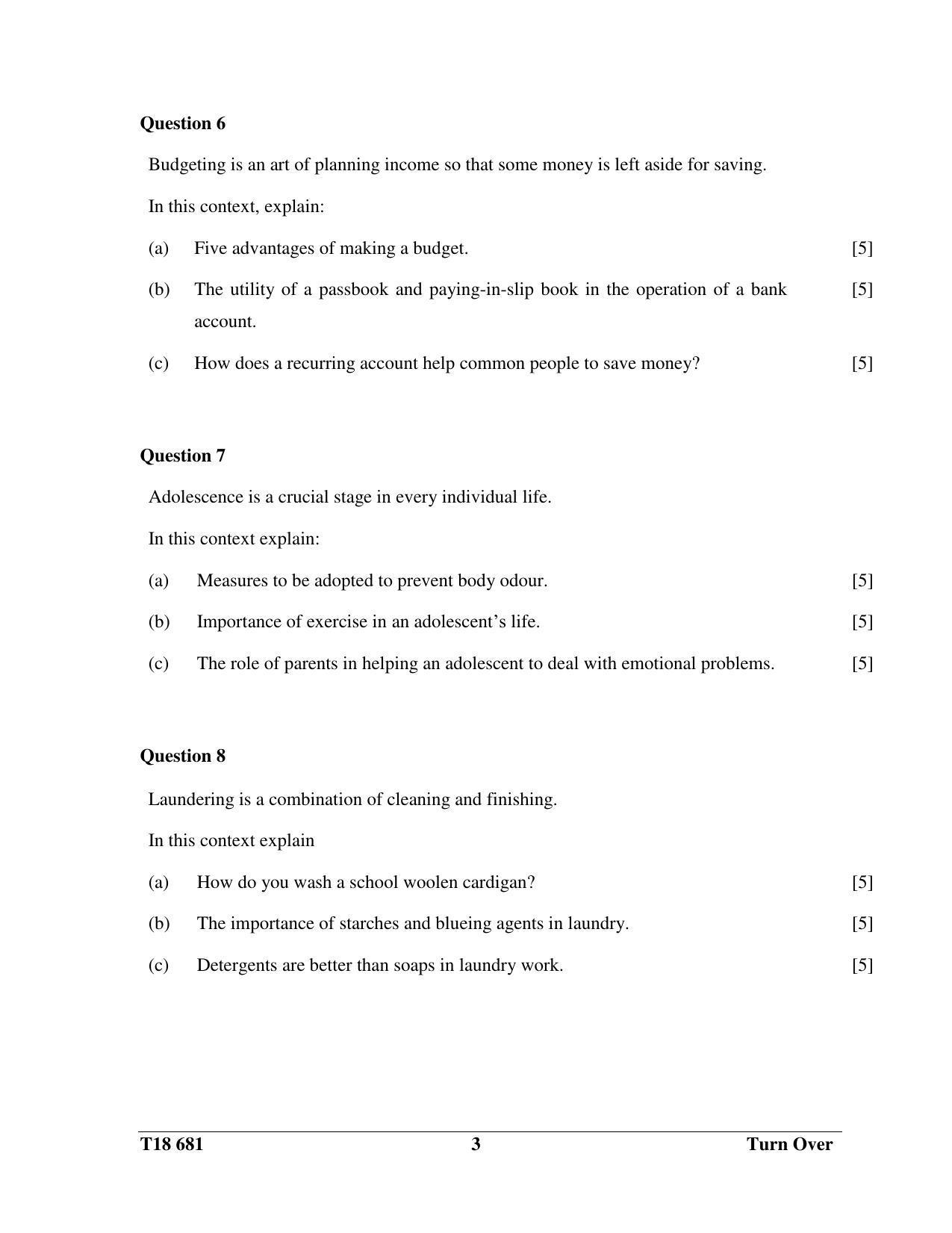 ICSE Class 10 Home Science 2018 Question Paper - Page 3