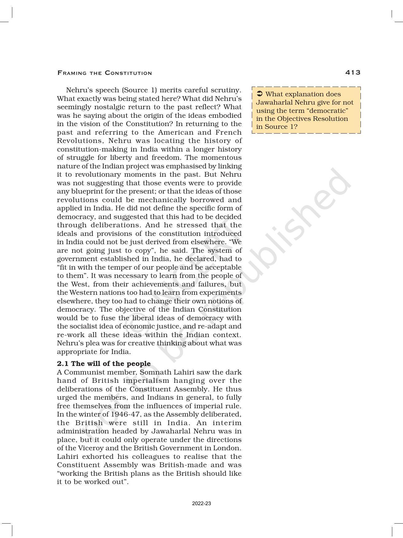 NCERT Book for Class 12 History (Part-III) Chapter 15 Framing and the Constitution - Page 9