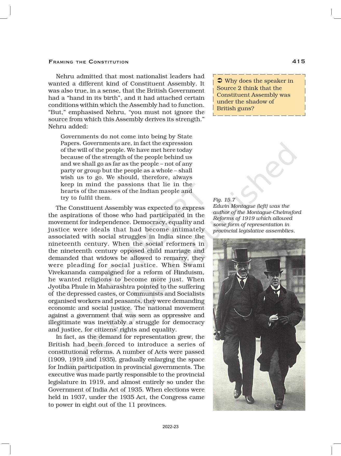 NCERT Book for Class 12 History (Part-III) Chapter 15 Framing and the Constitution - Page 11