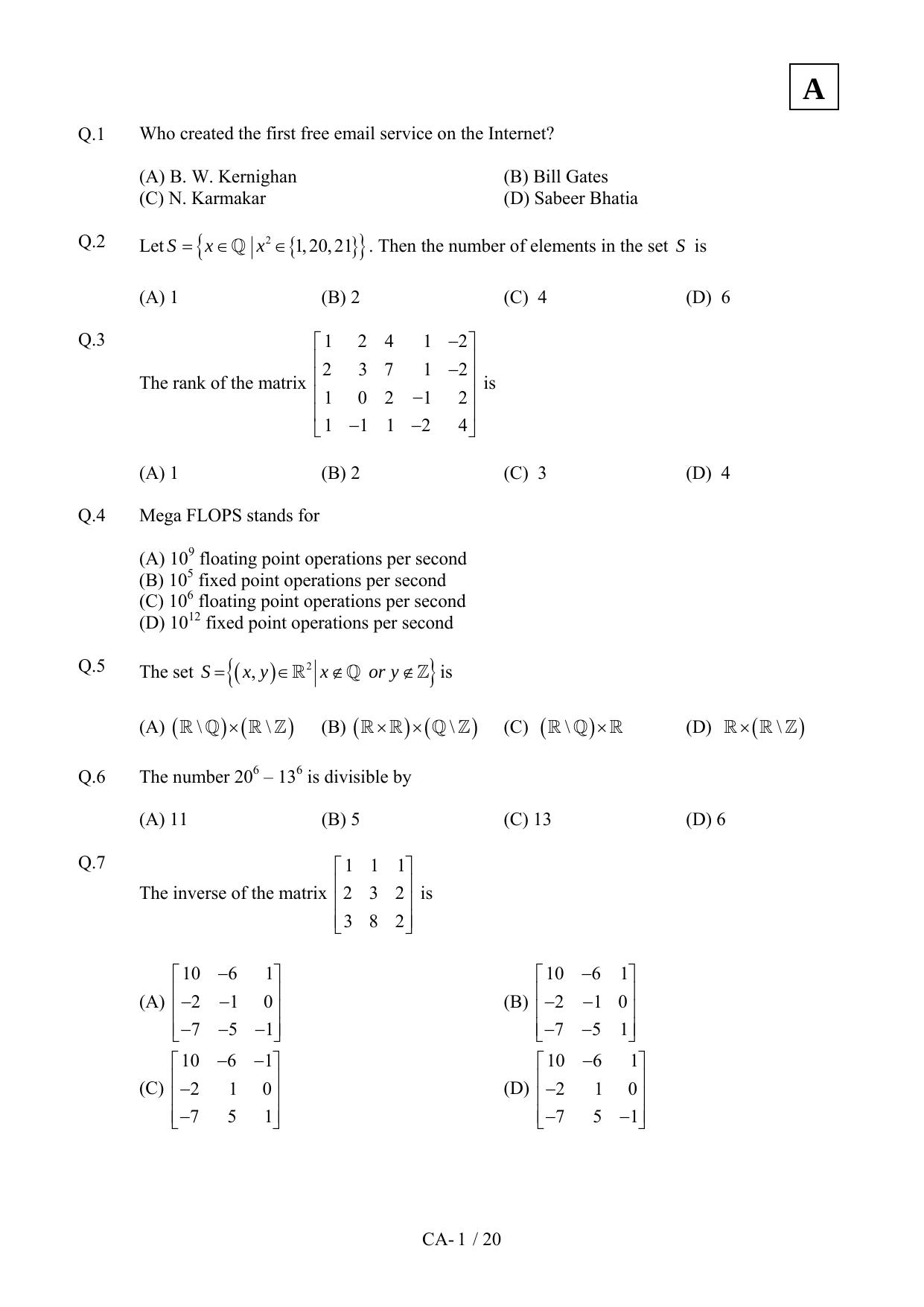 JAM 2012: CA Question Paper - Page 3