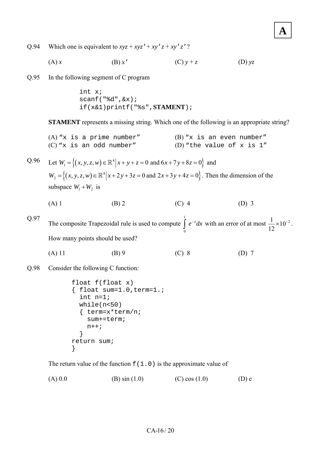 JAM 2012: CA Question Paper - Page 18