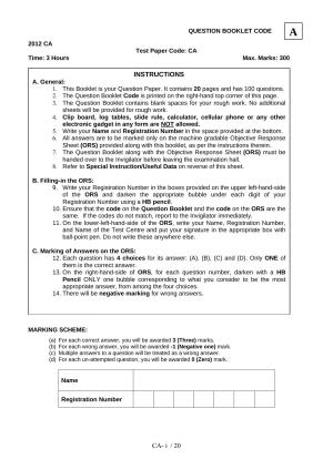 JAM 2012: CA Question Paper