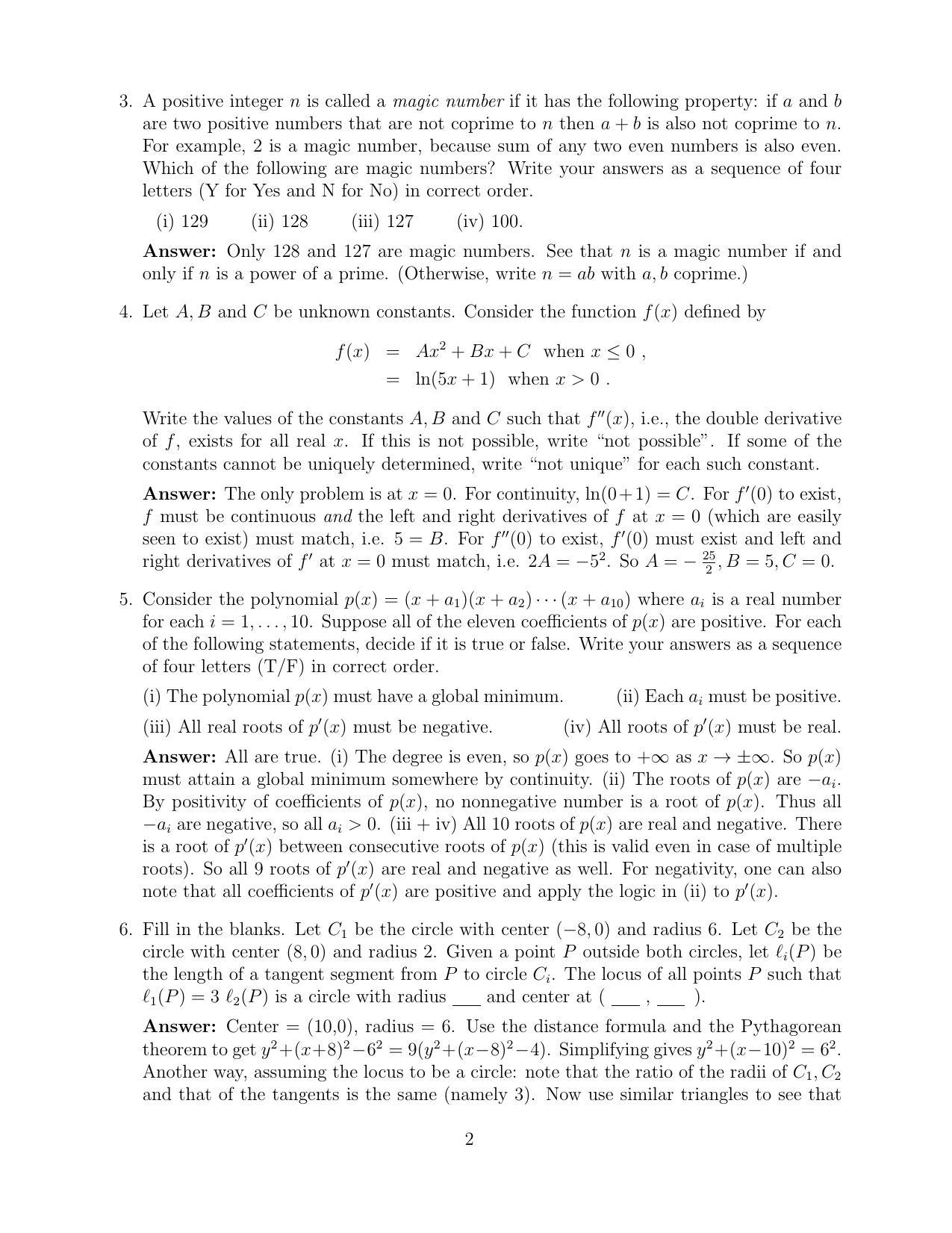CMI Entrance Exam 2015 Solutions B.Sc (Hons.) Mathematics and Computer Science - Page 2