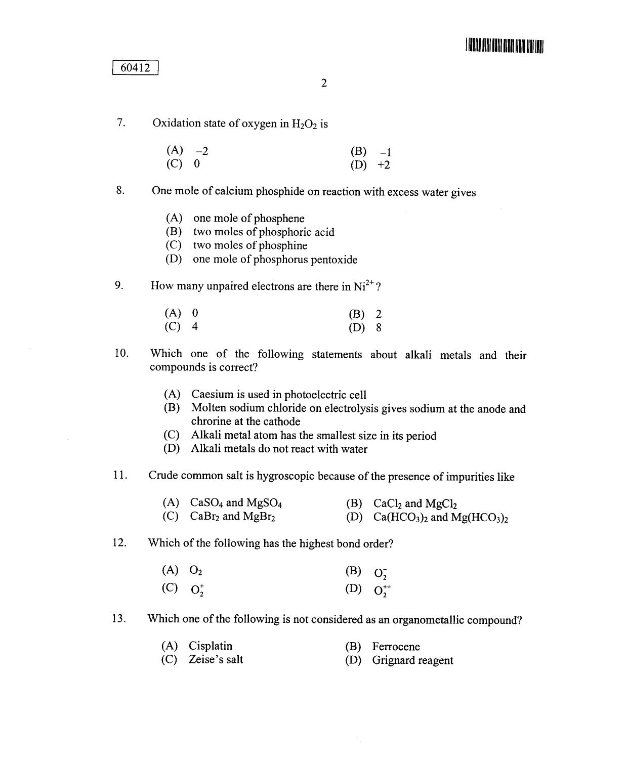 CUSAT CAT 2012 Chemistry Question Paper - Page 3